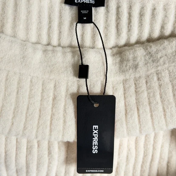 Express Off-Shoulder Beige Ribbed Sweater - Picture 3 of 5